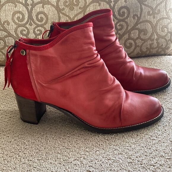 Dkode Red Leather & Suede Gorgeous Ankle Booties Block Heel Women’s Size EU 41 - Picture 5 of 13